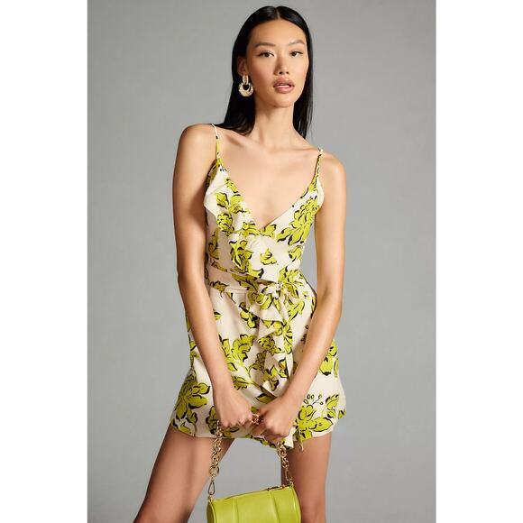 Anthropologie Dresses & Skirts - Le Superbe Palm Beach Ruffle Wrap Dress SZ 4 Yellow Floral Mini Dress Going Out